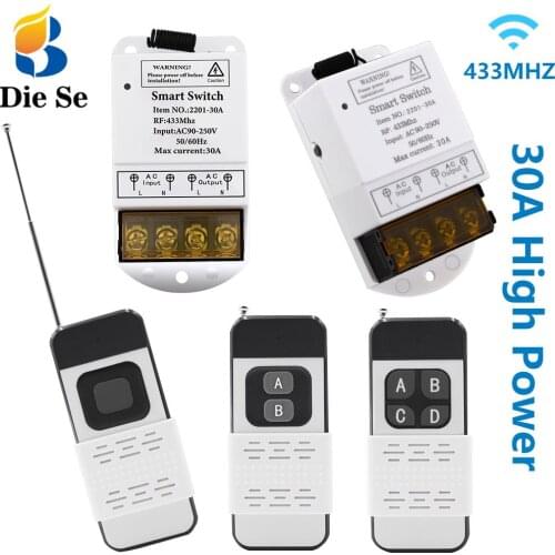 Smart Switch 433Mhz RF Universal Remote Control Swtich High Power AC 110V 220V 30A Interruptor and Transmitter,for Pump Light