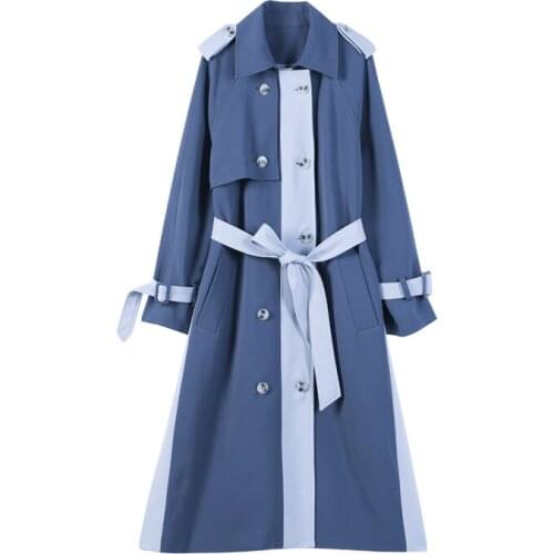 Lady Windbreaker Duster Coat Female Outerwear Cloth Brand New Fashion Patchwork Trench Coat Women Long Double Breasted with Belt