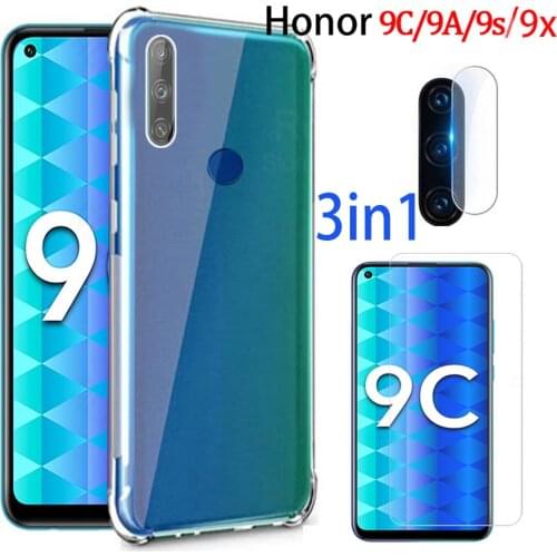 3in1 camera protector glass on for huawei honor 9c 9 c Airbag Case honor 9 a s 9a Armor Back Cover honor9 c honor9c honor9a 9x