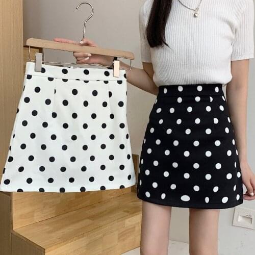 2021 Summer New Korean High Waist Slim Simple Dot Package Hip Skirt Casual Wild Plus Size Women A-line Short Skirt Free Shipping
