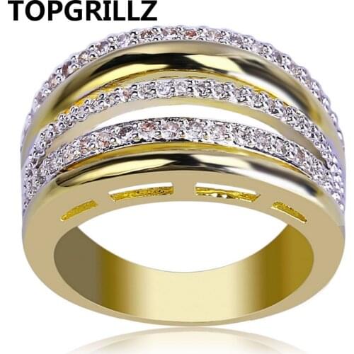 TOPGRILLZ New Style Fashion Gold Color Micro Pave Cubic Zircon Ring All Iced Out 13mm Width Hip Hop Bling Jewelry For Female