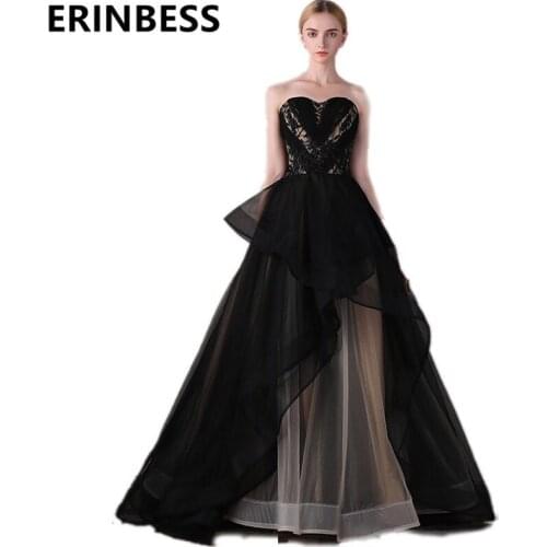 New A Line Sweetheart Sleeveless High Slit Black Prom Dresses 2019 vestido de festa Women Formal Evening Party Gowns