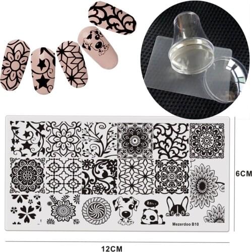 1 Nail Art Template Plate + 1 Clear Jelly Stamp Stamper Scraper Set Nail Stencil 12*6cm Manicure Nails Image Plate