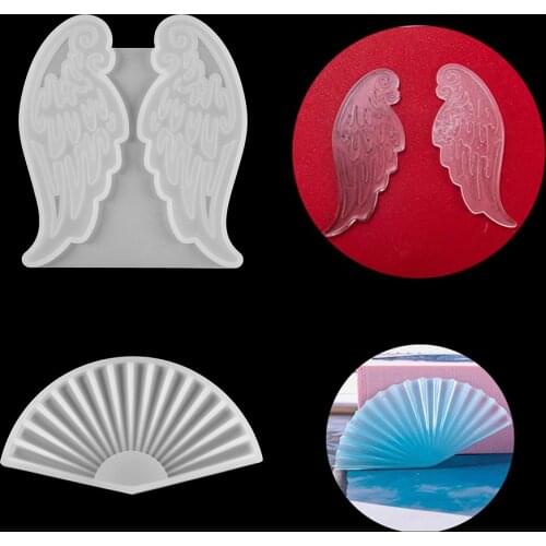 1Pcs Crystal Angel Wing Shape Silicone Mold Folding Fan Keychain Epoxy Resin Mold for DIY Resin Crafts Jewelry Making Tool