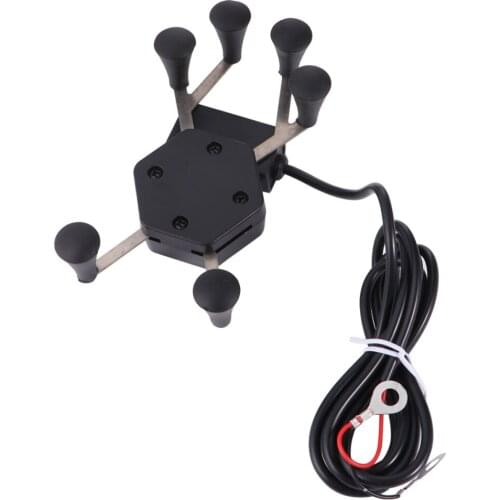 1pc Motorbike Handle Bracket Anti-theft Hand Grip Bracket 6-Claw Mobile Phone Stand (Black Handlebar Style, Charge)