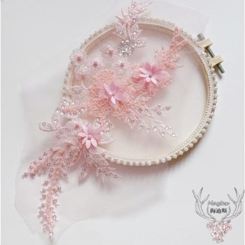 1 Piece High Quality 3D Beaded Pearls Lace Fabrics For Wedding 2019 Nigeria French Lace Fabric Lace Applique For Wedding Dress