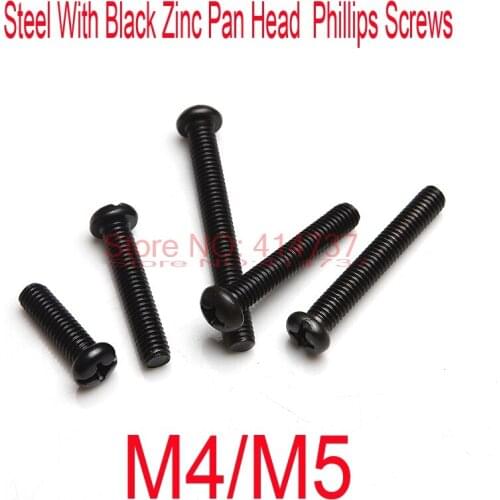 100pcs/lot M4/M5*L Steel With Black Zinc Pan Head Phillips Cross Receseed Machine Screws Length 6mm--50mm