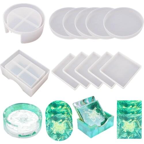 12Pcs DIY Crystal Epoxy Resin Silicone Mold Coaster Round Coaster Box Storage Box Mirror Mold For Resin Handmade Tools