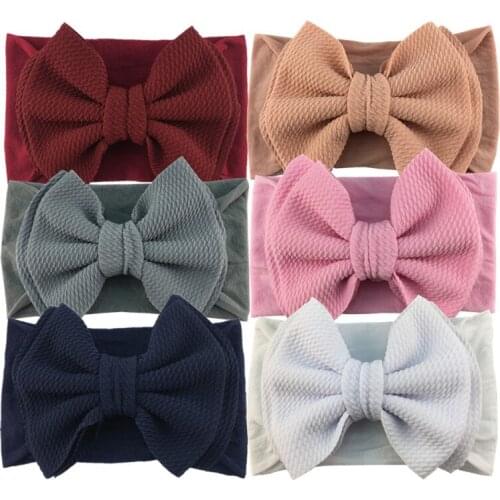20pcs/lot 2019 New Large 5" Hair Bow Waffle Fabric Soft Elastic Nylon Headband For Girls Children Kids DIY Hair Accessories