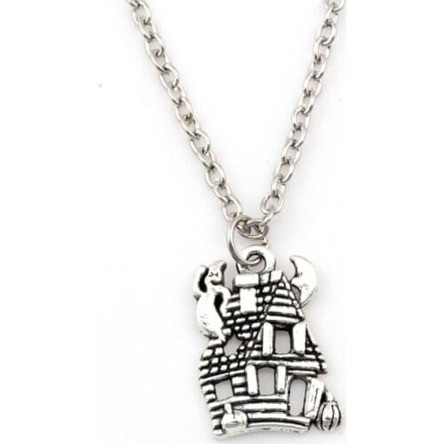 20pcs Zinc Alloy CUTE HAUNTED HOUSE GHOST Charm Pendant Necklaces 18inches 13.5x20mm Pendant A-578d