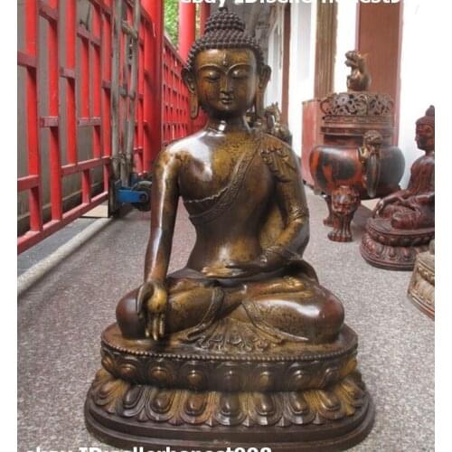26 Chinese Tibet Buddhism old bronze gilt Amitabha Sakyamuni Buddha Statue