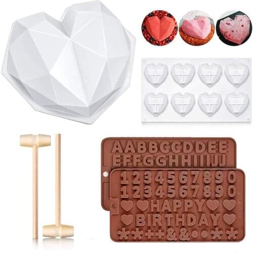 3D Diamond Heart Silicone Cake Mold Decorating Tools Non-Stick Mousse Soap Chocolate Fondant Baking Mold Wedding Valentines Day