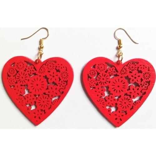 3D Fashion Hollow Carving wood Peach Heart Drop Earrings Handmade Earrings Personality Laser Cut eco Wooden Jewelry