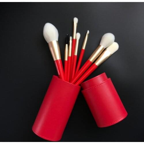 8pcs high quality red wood handle synthetic hair kit de maquiagem completo with elegant makeup brush set holder