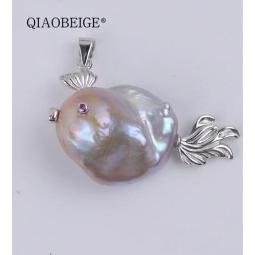 QIAOBEIGE 925 silver small animal fish accessories shaped baroque pearl concealer pearl hands for DIY pendant necklace Jewellery