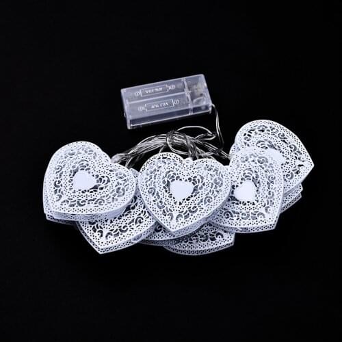 White lacquer iron art metal hollowed out peach heart Christmas party decorations holiday led light