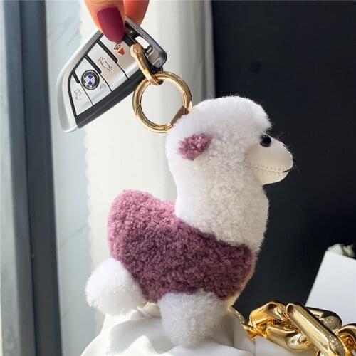 Real Wool Fur Keychain Cute Small Sheep Plush Toys Women Bag Charm Ornaments Genuine Pendant Car Keyring Metal Ring Trinket