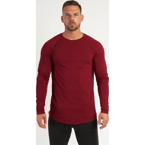 Brand Mens Solid Color Fitness Fashion Long Sleeve Bodybuilding Breathable Sports Autumn and Winter Trend Slim Sports T Shirt