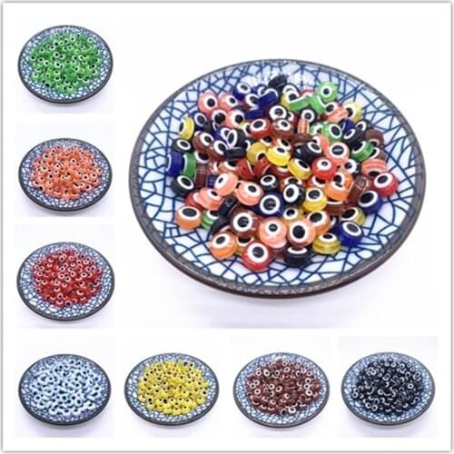 New 50pcs/Lot 8mm Oval Shape Beads Evil Eye Beads Stripe Resin Spacer Beads For Jewelry Making Bracelet Necklace Charms