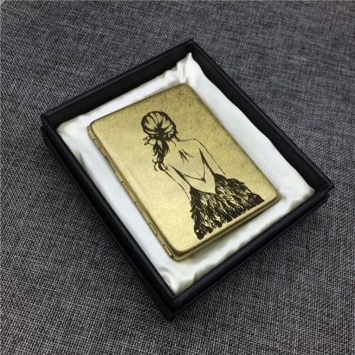 MR.K K207 Brass Rolling 100mm Slim Copper Woman Cigarette Case Girl Female 100 Cigarette Boxes Smoking Accessory with Gift Box