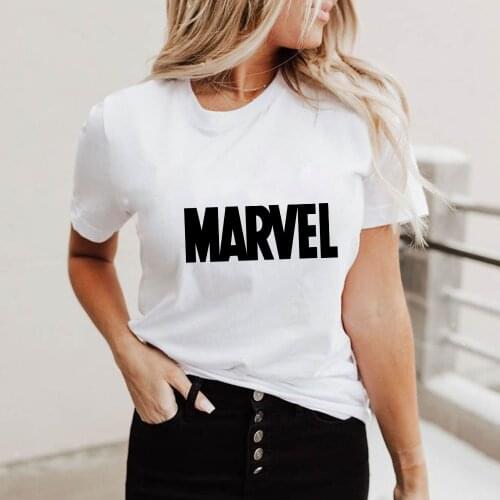 Fashion Women T Shirts Marvel Superhero Avengers Letter Printed Summer Short Sleeve Tshirts Girls Ladies Harajuku Disney Tops
