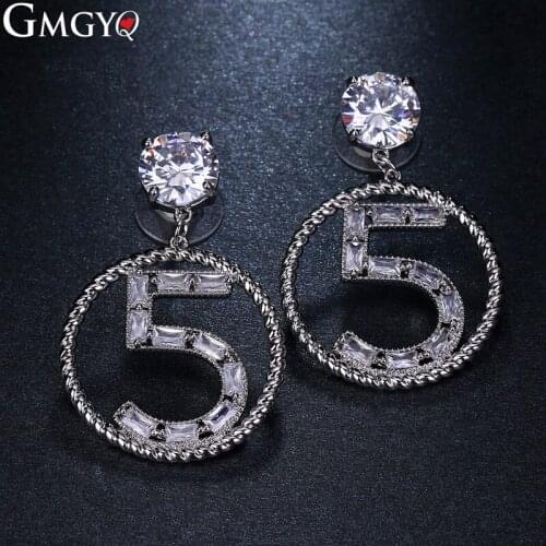 GMGYQ Noble Romantic White Zircon Crystal Jewelry Luxury Disc Number Earrings For Women Cubic Wedding Party Gift