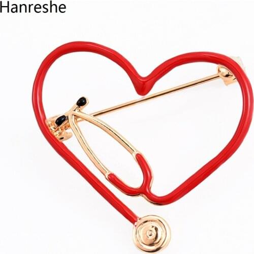 Hanreshe 3 Color Heart-shaped Stethoscope Medical Brooch Pin Enamel Lapel Jewelry Badge Trend Gift for Doctors and Nurses
