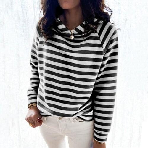 Hirigin 2021 Spring And Autumn Female Tops Pullover Hoodie Sweatshirt Casual Womens Loose Striped Long Sleeve Hoodie