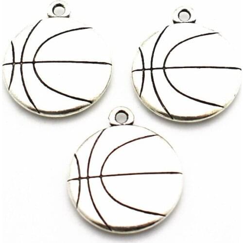 Hot selling 12pcs/lot Silver Alloy Basketball Dangle Charms No Lobster Clasp Hanging Charm For Bracelet&Pendant Necklace