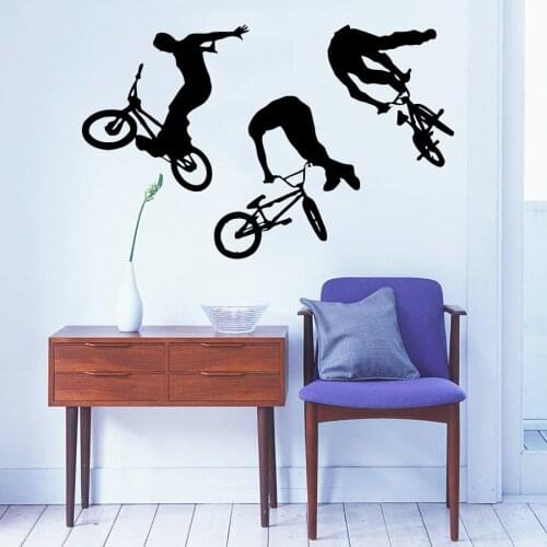 Art Home Decor Mural Jump Bike Cyclist Freestyle Jumping Vinyl Decal Extreme Sports Wall Sticker Boys Room DIY