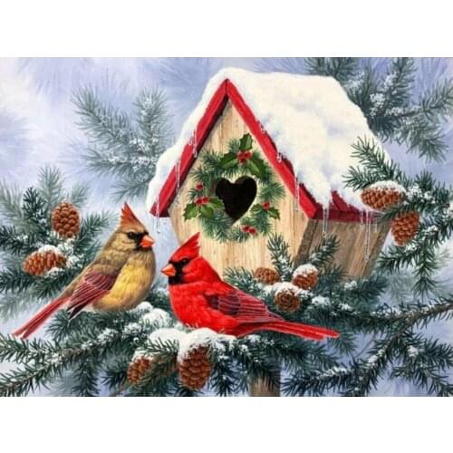 Snow pine tree mosaic embroidery bird aviary diamond painting kit beads picture wall paper decor stones drawing christmas gift