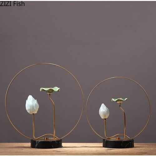 Lotus Leaf Ceramic Ornaments Metal Decorative Crafts Sculpture Living Room Decoration Tabletop Furnishings Vintage Home Decor