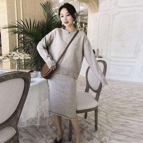 2 piece outfits for women autumn fashion sweater suit suit female 2019 new fashion knit top with skirt two-piece