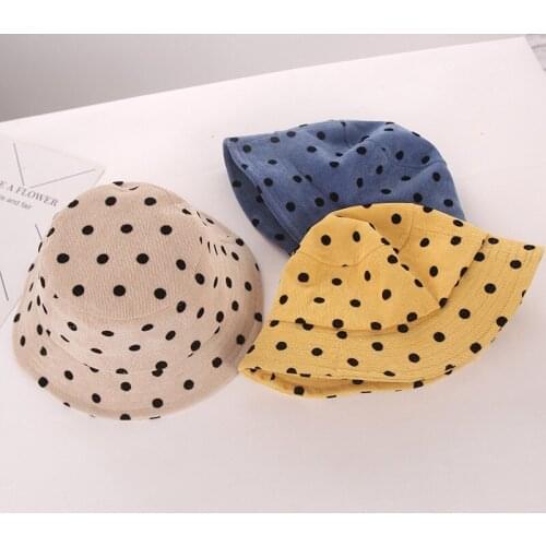 Korean Corduroy Children Fisherman Cap Autumn Winter Boys Girls Dot Cute Basin Hat Kid Spring Casual Sunscreen Bucket Caps H7405