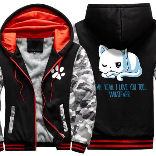 Cats Love You Thicken Fashion Hoodies Jackets Mens Plus Size Zipper Full Sleeve Male Winter Clothes Keep Warm Moletom Masculino