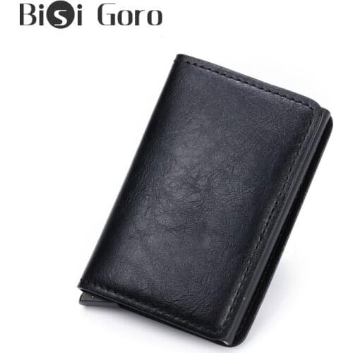 BISI GORO Anti Thief England Style Men Credit Card Holder Blocking RFID Minimalist Wallet Bag Leather Business Cardholder Purse
