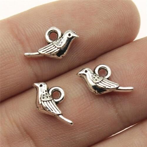 20PCS/lot 12*8mm Metal Charms Tiny Bird Pendants Antique Silver Color Making DIY Handmade Tibetan Jewelry DIY