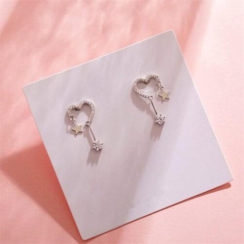 925 Sterling Silver Tassel Heart Star Piercing Stud Earrings For Women Girls Wedding Jewelry Pendientes Brincos eh846