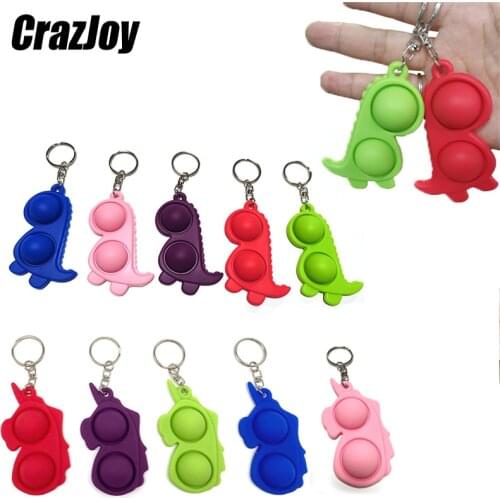 Cartoon Simple Dimple Fidget Toy Dinosaur Unicorn Key Chain Dimple Toy Stress Reliever Children Adults Anti Stress Controller
