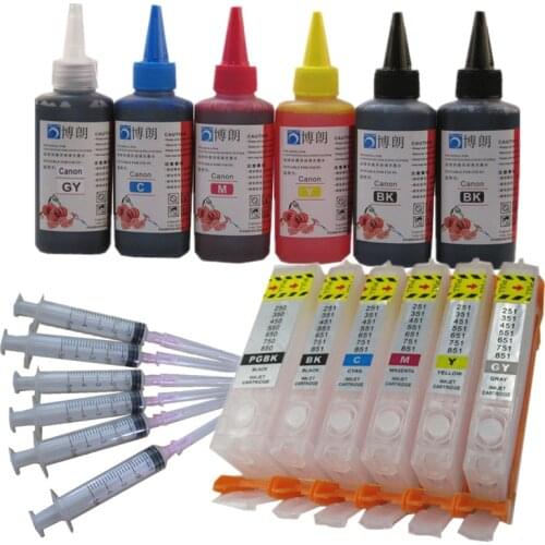 PGI 570 CLI 571 refill ink kit For CANON pixma MG7750 MG7751 7752 7753 TS8050 TS9050 printer + 6 Color Dye Ink 100ml