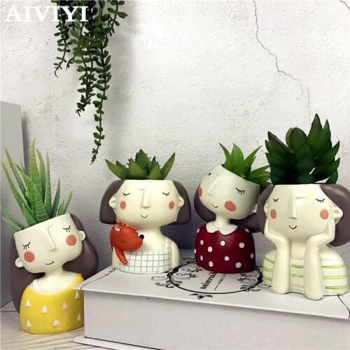 Flower Girl Planter Set - 4pcs European Style Succulent Plants Planter Pot Mini Bonsai Cactus Flower Pot Home Decor Craft