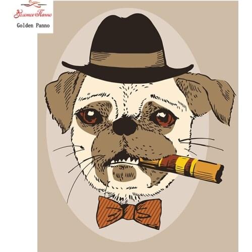 Golden Panno,Needlework,DIY Cross stitch,Sets For Embroidery kit 14ct unprinted smoking dog cross-Stitching,christmas 1010