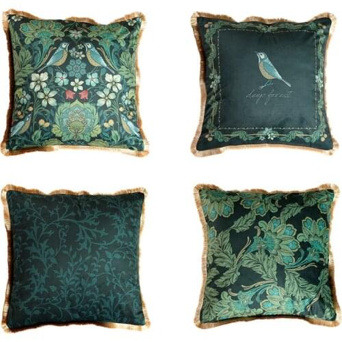 Green Throw Pillow Covers Decorative Pillow Cases 45x45cm Tropical Flower Bird Pattern Velvet Square Pillowcase Farmhouse Design