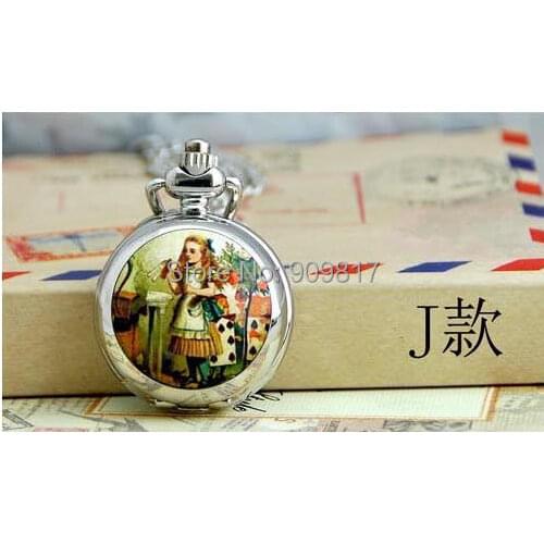 New silver fashion Alice girl enamel watches Good quality Quartz pocket watch necklace with chain Wholesale