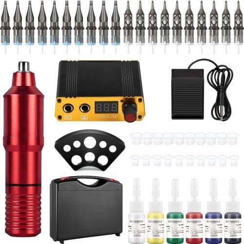 Professional Tattoo Kit Tattoo Rotary Pen Machine With Box Tattoo Liquid Cartridges Needles Permanent Makeup Tattoo Body Art