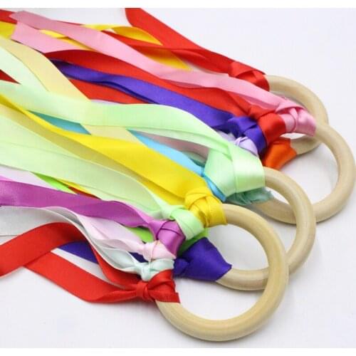 Rainbow Streamers Children Kids Sports Toy Multicolor Ribbon Wooden Ring Waldorf Ribbon With Bell Hand Kite Toys Streamers
