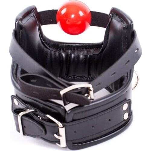 Sex Slave Spong Leather Adjustable Collar with Silicone Open Mouth Ball Gag for Men Women Couples Bdsm Bondage Flirt Toys