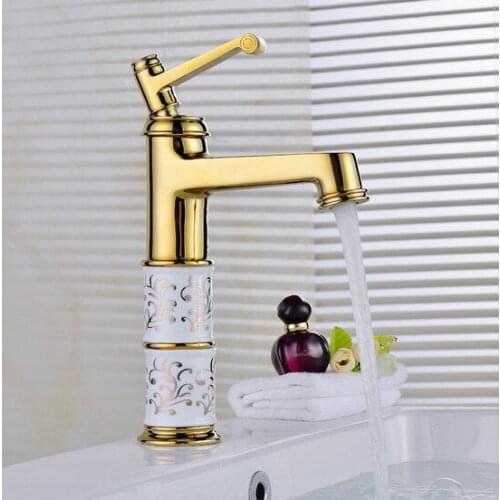 Luxury brass bathroom water faucet with single handle single hole golden bathroom basin sink faucets