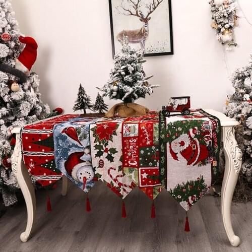 Christmas Long Table Runner Cloth Printed Table Flag Tablecloth Placemat Party Dinner Home Decor