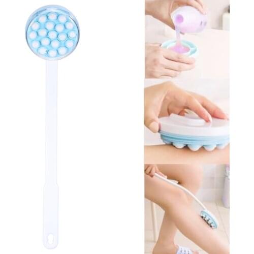 Bath Brush with Rotating Ball Long Handled Lotion Oil Cream Applicator Body Arm Leg Back Scrub Massager Shower Rubbing Tools
